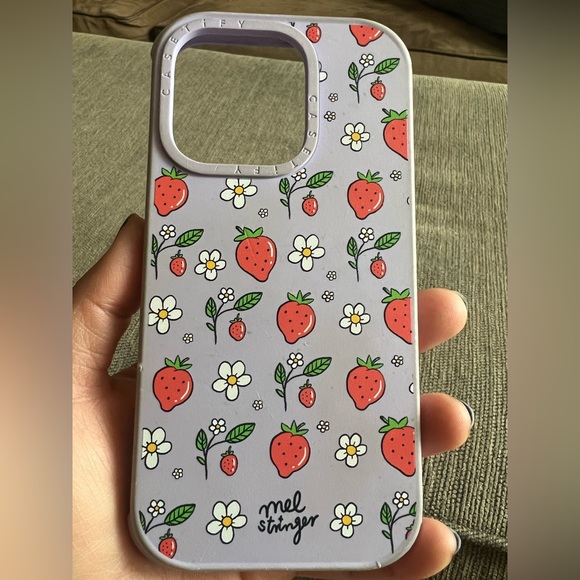 Casetify iPhone 14 Pro Case Mel Stringer Purple Strawberry Protective EUC - Picture 1 of 10